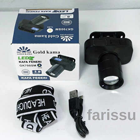 Gold Kama GK700SM LED Kafa Feneri – 30W Zoomlu, Şarjlı, Uzun Çalışma Süreli