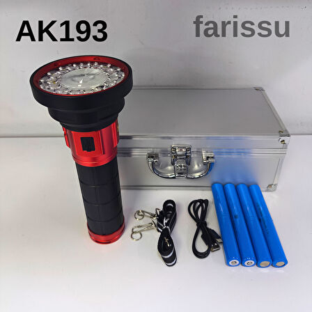 AK193 100W 5000-7000 Lümen Şarjlı Full Metal El Feneri – 16000 mAh Pil Kapasiteli, Metal Çantalı