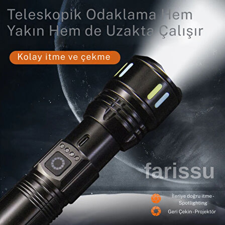 RT-171 1000 Lümen 50W Şarjlı LED El Feneri – 5 Modlu, Teleskopik Odaklamalı, Suya Dayanıklı