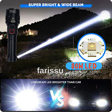 SMALL SUN SM-T288 80W 6000 Lümen 26800 mAh 1 ile 1,5 Km Menzilli Şarjlı El Feneri