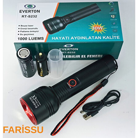Everton RT-S232 Profesyonel Güçlü Işıklı ve Şarjlı El Feneri