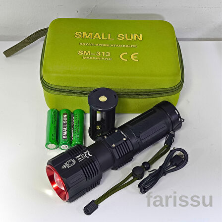 Small Sun SM-313 100W 1000 Lumen LED El Feneri - 1-1,5 KM Menzil, Ayarlanabilir Odak