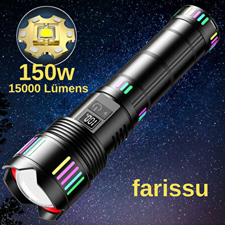 Gold Kama GK-63 Ultra Güçlü LED El Feneri - 150W, 15000 Lümen, Lazer Fonksiyonlu