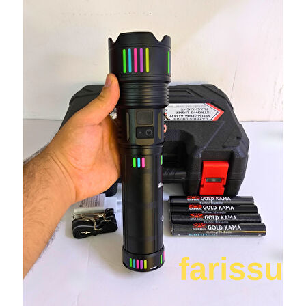 Gold Kama GK-63 Ultra Güçlü LED El Feneri - 150W, 15000 Lümen, Lazer Fonksiyonlu