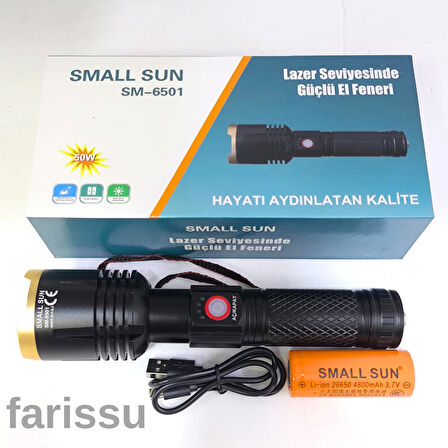 Small Sun SM-6501 Yüksek Güçlü, Şarj Edilebilir ve Odaklanabilir El Feneri - 800 Metre Menzil
