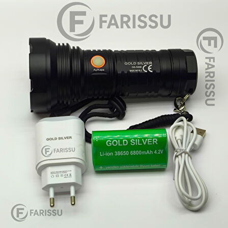 GOLD SILVER GS-5000 6800mAh Bataryalı, Uzun Ömürlü, Şarjlı El Feneri