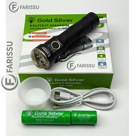 Gold Silver GS-7550 30W Profesyonel Şarjlı El Feneri - Güçlü Işık, Mıknatıslı Taban, Enerji Tasarruflu LED