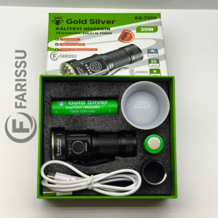 Gold Silver GS-7550 30W Profesyonel Şarjlı El Feneri - Güçlü Işık, Mıknatıslı Taban, Enerji Tasarruflu LED