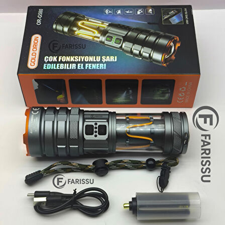 OR-G580: 100W, 5000 Lümen Şarj Edilebilir Çok Fonksiyonlu El Feneri  8800 mAh Powerbank Özellikli