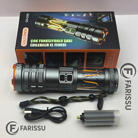 OR-G580: 100W, 5000 Lümen Şarj Edilebilir Çok Fonksiyonlu El Feneri  8800 mAh Powerbank Özellikli