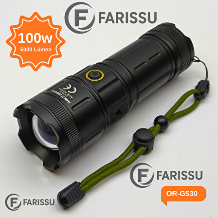 OR-G530 Alüminyum Gövdeli Güçlü Şarjlı Fener | 100W, 5000 Lümen, 9000 mAh Powerbank Özellikli