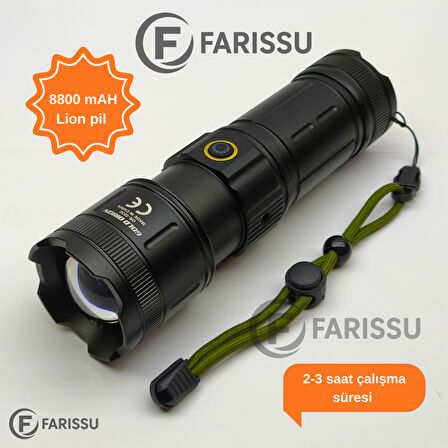 OR-G530 Alüminyum Gövdeli Güçlü Şarjlı Fener | 100W, 5000 Lümen, 9000 mAh Powerbank Özellikli