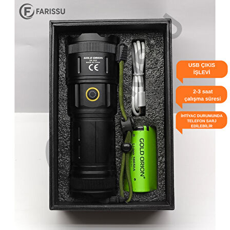 OR-G530 Alüminyum Gövdeli Güçlü Şarjlı Fener | 100W, 5000 Lümen, 9000 mAh Powerbank Özellikli