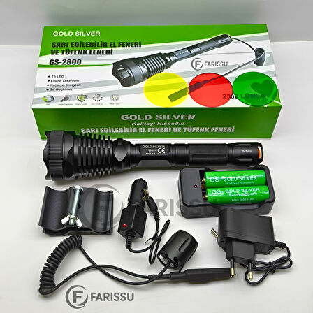 GOLD SILVER GS-2800 Profesyonel Şarj Edilebilir El Feneri ve Tüfek Feneri