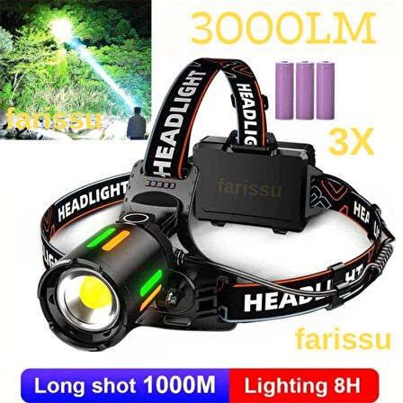 Alaska Profesyonel 30W Lazer LED Şarjlı Kafa Lambası | 1 KM Menzil | Zoom + Powerbank Özellikli