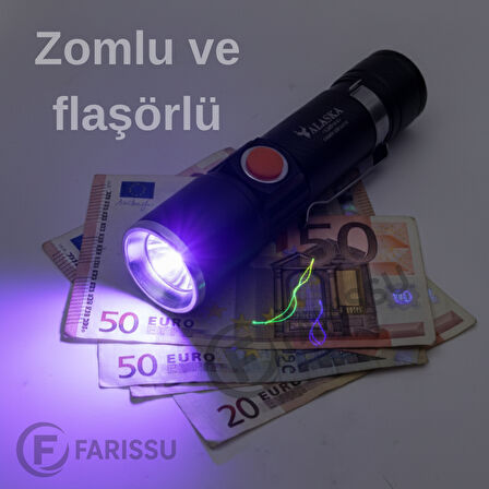 ALASKA ULTRA PARLAK ŞARJLI UV LED AKREP FENERİ