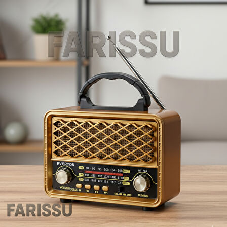 EVERTON RT-735 Retro Tasarım Güneş Enerjili Bluetooth USB/TF MP3 FM/AM/SW Radyo