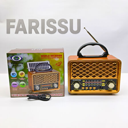 EVERTON RT-735 Retro Tasarım Güneş Enerjili Bluetooth USB/TF MP3 FM/AM/SW Radyo