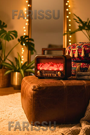 Everton RT-754 Şömine Görünümlü Nostaljik Bluetoothlu Radyo  Güneş Enerjili Taşınabilir Müzik Kutusu