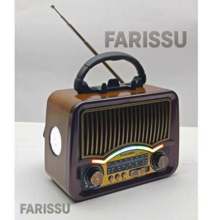 BK-7082BTS Solar Şarjlı Retro Tasarım Radyo - Bluetooth, USB/TF Kart Girişli, El Fenerli (17x13x8 cm)