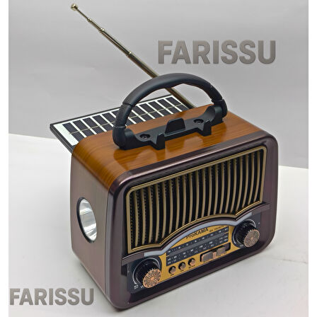 BK-7082BTS Solar Şarjlı Retro Tasarım Radyo - Bluetooth, USB/TF Kart Girişli, El Fenerli (17x13x8 cm)