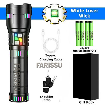 OR-W518 Ultra Güçlü Beyaz Lazer LED El Feneri | 100W, 6000 Lümen, 2 KM Zoom Menzil Powerbank Özellikli