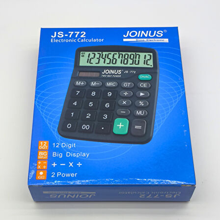JOINUS JS-772 12 Haneli Büyük Ekranlı İki Yönlü Güç Kaynaklı Elektronik Hesap Makinesi