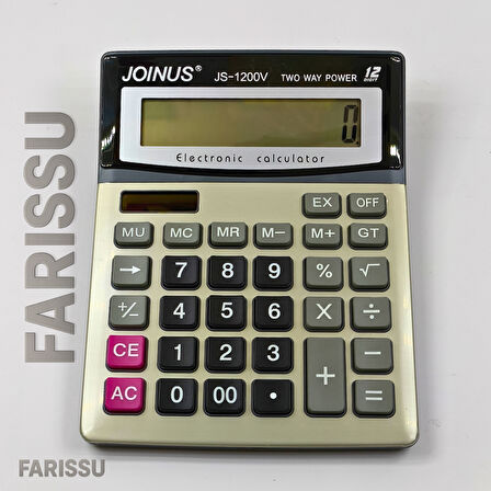 JOINUS JS-1200V 12 Hane Büyük Ekran İki Yönlü Güç Kaynaklı Masaüstü Hesap Makinesi