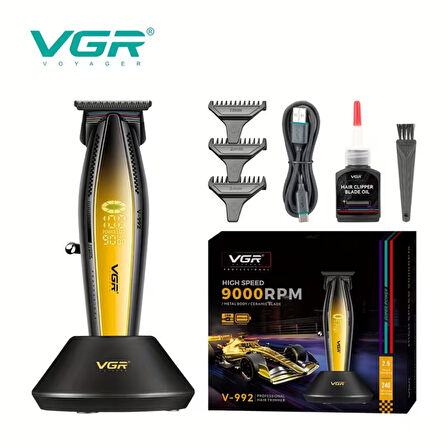 VGR V-992 Profesyonel 9000 RPM Yüksek Hız Metal Gövde Şarjlı Saç ve Sakal Çizim Makinesi