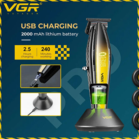 VGR V-992 Profesyonel 9000 RPM Yüksek Hız Metal Gövde Şarjlı Saç ve Sakal Çizim Makinesi