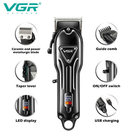 VGR V-051 Profesyonel Şarjlı Saç Kesme Makinesi - 300 Dakika Kesintisiz Güç & Seramik Bıçak