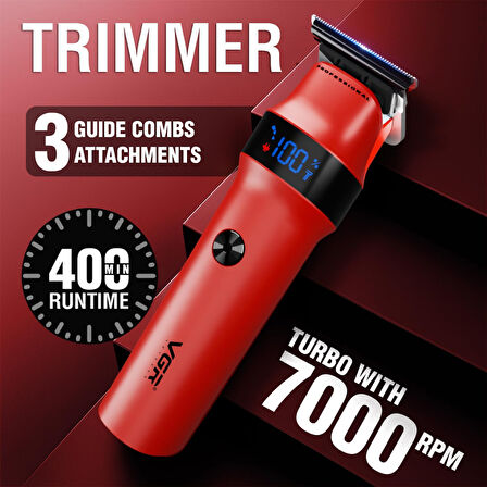 VGR V-987 Profesyonel Seramik Bıçaklı Sakal ve Ense Çizim Makinesi - Turbo Modlu & 2000mAh Batarya