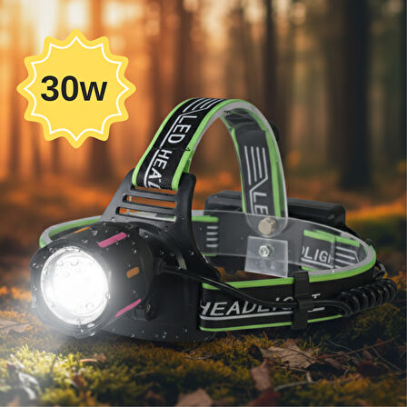 30W Ultra Güçlü LED Kafa Lambası (4 Adet Pilli - Yedek Bataryalı Set) - 3000 Lümen 1000m Menzil