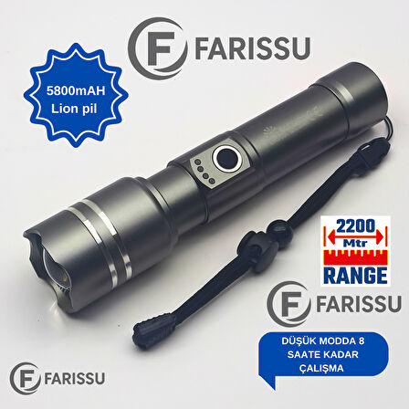 GK9598 90W Ultra Güçlü LED Lazer El Feneri – 2200 Metre Menzil – 5800 mAh Batarya + Yedek Pil Hediyeli