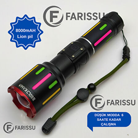 Goldkama P90 50W 5000 Lümen Profesyonel Taktik El Feneri - 1 KM Menzil, 8000mAh Bataryalı ve Zoomlu