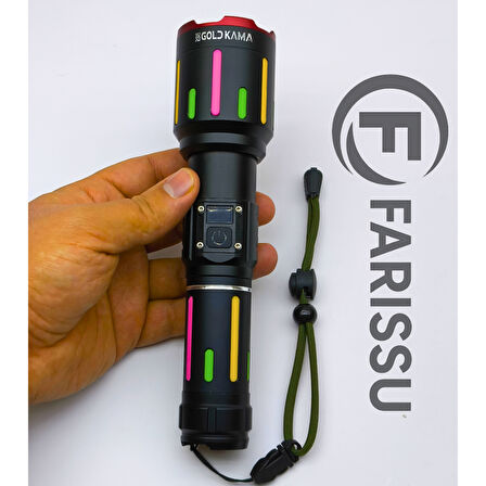 Goldkama P90 50W 5000 Lümen Profesyonel Taktik El Feneri - 1 KM Menzil, 8000mAh Bataryalı ve Zoomlu