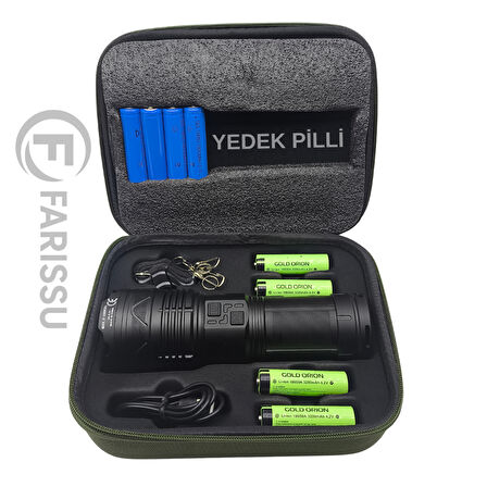 OR-G501 Geceyi Gündüze Çeviren 3 KM Menzilli Dev Projektör Fener (Powerbank Özellikli Yedek Pilli Full Set)