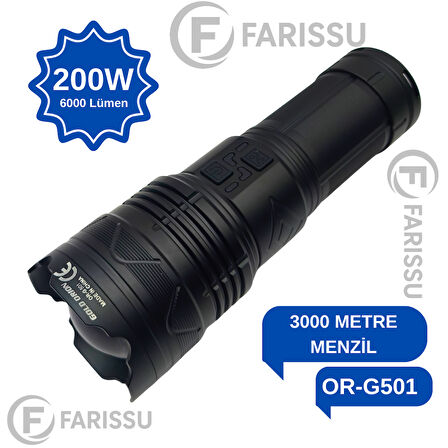 OR-G501 Geceyi Gündüze Çeviren 3 KM Menzilli Dev Projektör Fener (Powerbank Özellikli Yedek Pilli Full Set)