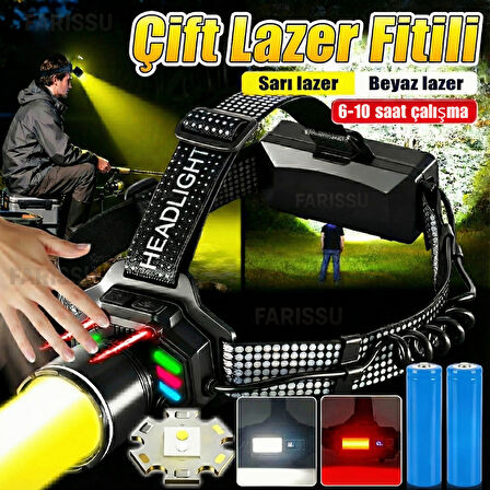 Sensörlü 30W Çift Işık (Sarı & Beyaz) Şarjlı Kafa Feneri - 10 Saate Varan Pil Ömrü ve Zoom Özellikli