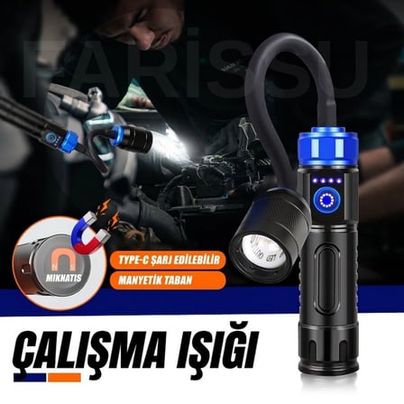 5200 mAh Manyetik Şarjlı Led Çalışma Işığı - 3000 Lümen Esnek Boyunlu Tamir ve Kamp Feneri