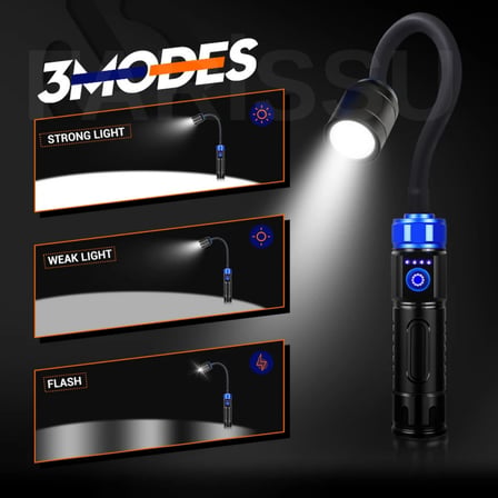 5200 mAh Manyetik Şarjlı Led Çalışma Işığı - 3000 Lümen Esnek Boyunlu Tamir ve Kamp Feneri
