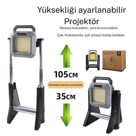 10000mAh Powerbank Özellikli - 105cm Ayarlanabilir Kamp Lambası - 3000 Lümen Kırmızı Işık Modlu