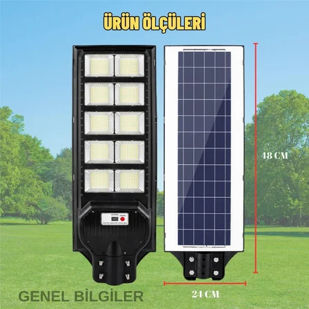 1200W Solar Led Sokak Lambası 48 cm - Bahçe, Garaj ve Park Aydınlatma Armatürü (Her Şey Dahil Paket)