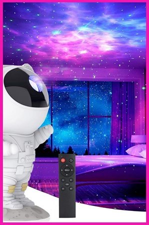 Ayıcıklı Astronot Galaksi Projektörü ve Bluetooth Hoparlörlü Yıldız Gece Lambası