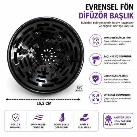 Evrensel Saç Kurutma Makinesi Difüzör Başlığı 4.5-4.9 cm Bukle Belirginleştirici