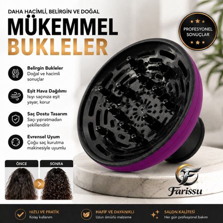 Mor Evrensel Fön Makinesi Difüzör Başlık – Elektriklenme Önleyici Kıvırcık Bukle Belirginleştirici