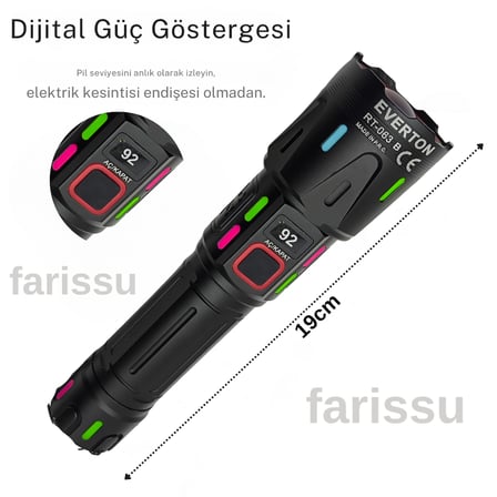 Ultra Güçlü Beyaz Lazer LED El Feneri - 2 KM Menzilli & Powerbank Özellikli (Çift Pil Setli)