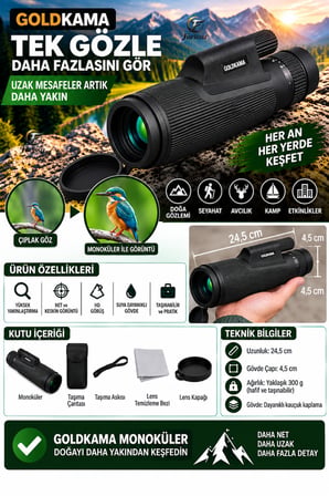 Yüksek Zoomlu HD Monoküler El Dürbünü – Av, Kamp, Doğa Gözlemi İçin Suya Dayanıklı Dürbün