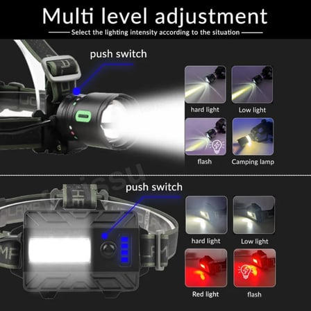 30W 3000 Lümen Teleskopik Zoomlu Şarjlı Kafa Lambası – 3600 mAh (3x18650 Pilli) 1 KM Menzilli