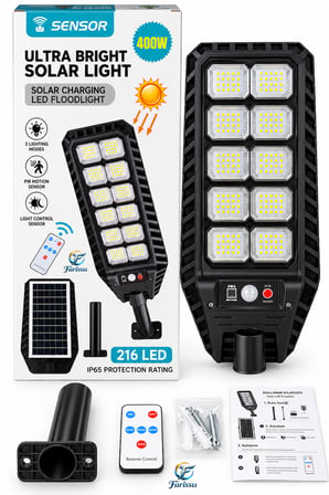 400W 216 LED Güneş Enerjili Solar Dış Mekan Bahçe & Sokak Projektörü Uzaktan Kumandalı Sensörlü